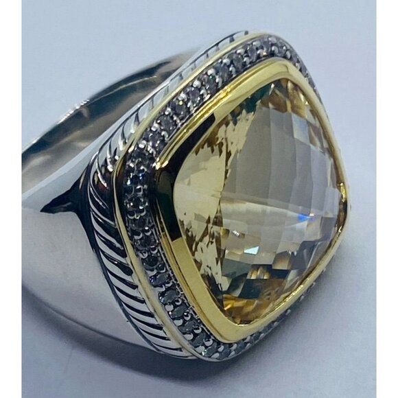 David Yurman Albion Citrine 18K Silver Diamond Ring - Picture 8 of 16